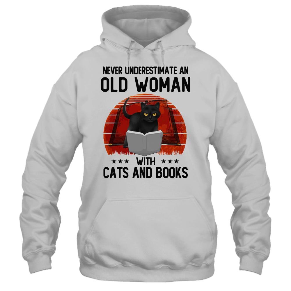 Never Underestimate An Old Man With Cats And Books-T-Shirt & Hoodie-Pullover Hoodie-White
