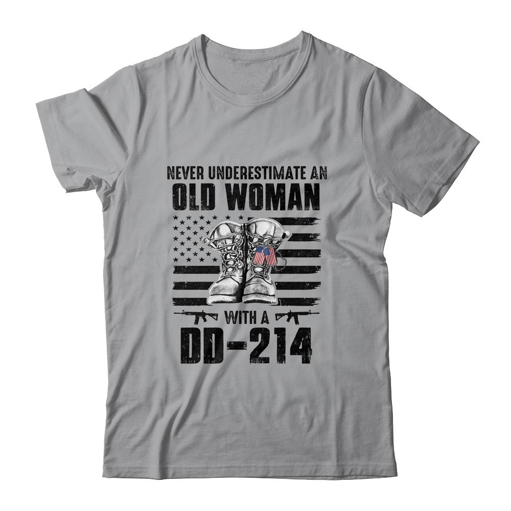 Never Underestimate An Old Woman With A DD-214 Veteran-T-Shirt & Hoodie-Classic T-Shirt-Sport Grey