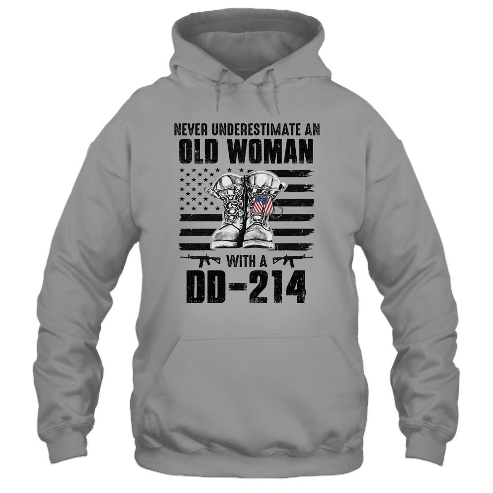 Never Underestimate An Old Woman With A DD-214 Veteran-T-Shirt & Hoodie-Pullover Hoodie-Sport Grey