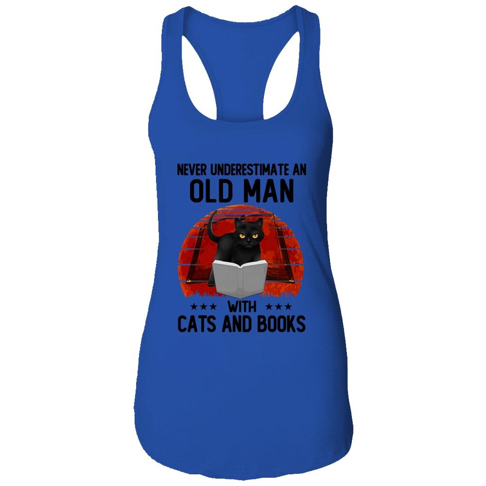 Never Underestimate An Old Woman With Cats And Books-T-Shirt & Tank Top-Women's Ideal Racerback Tank-Royal