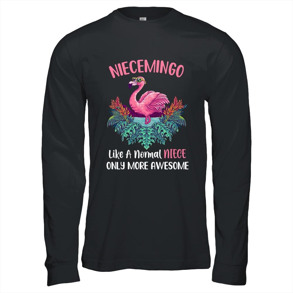 Niecemingo Like An Niece Only Awesome Floral Flamingo Gift-T-Shirt & Hoodie-Long Sleeve T-Shirt-Black