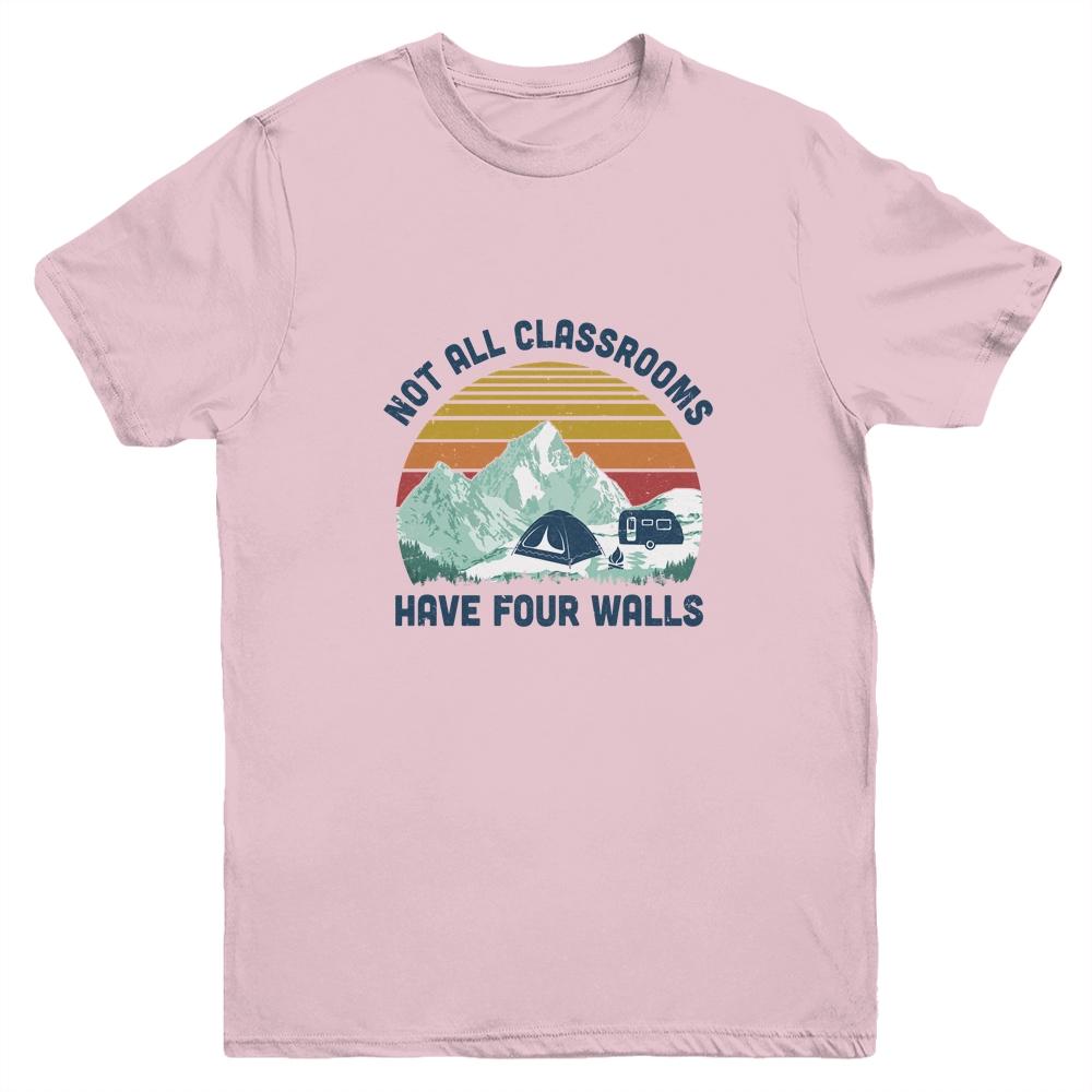 Not All Classrooms Have Four Walls Retro Homeschool Teacher Youth-Youth Shirt-Youth T-Shirt-Light Pink