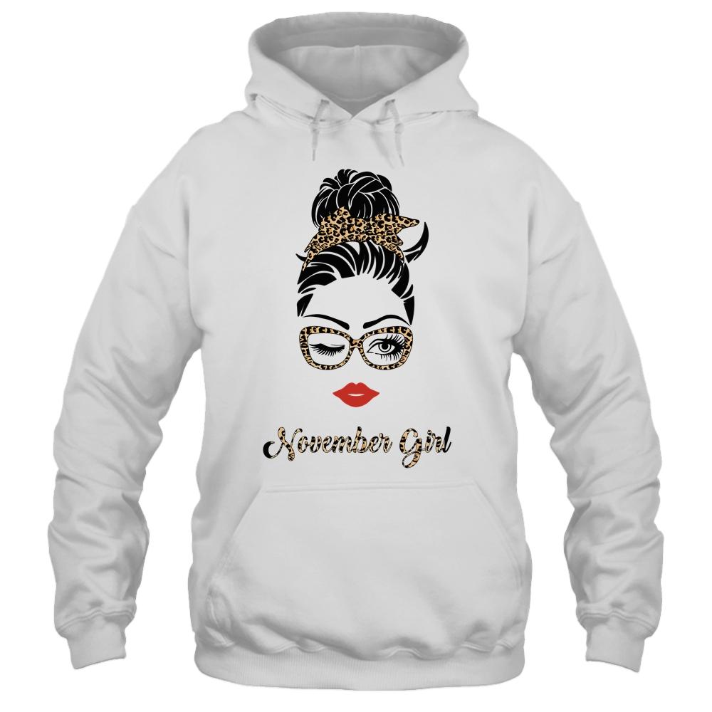 November Girl Woman Lips Eyes Lady Leopard Birthday Gift-T-Shirt & Tank Top-Pullover Hoodie-White