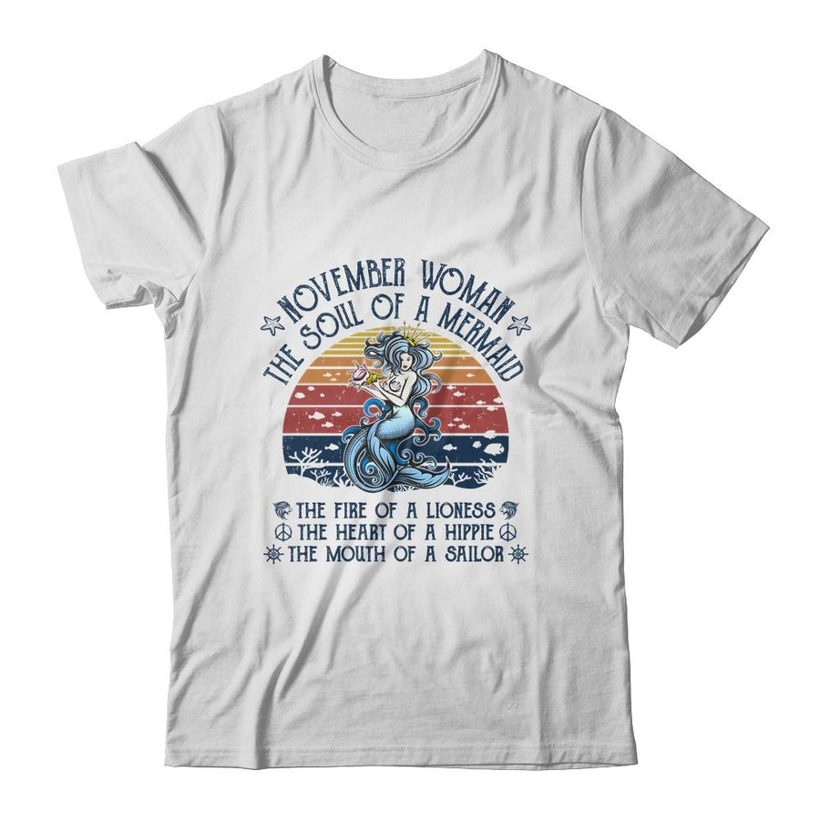 November Woman The Soul Of A Mermaid Vintage Birthday Gift-T-Shirt & Tank Top-Classic T-Shirt-White