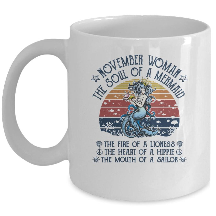 November Woman The Soul Of A Mermaid Vintage Birthday Gift Mug-Coffee Mug-Mug-White