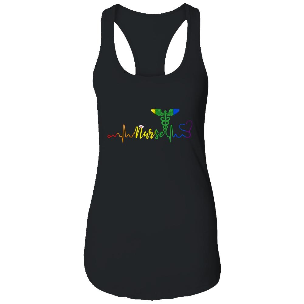 Nurse LGBTQ Gay Pride Rainbow Flag Registered Nursing-T-Shirt & Tank Top-Women's Ideal Racerback Tank-Black