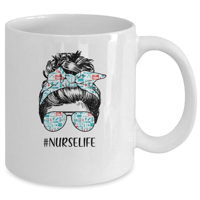 Nurse Life Funny Messy Bun Hair Glasses Mug-Coffee Mug-