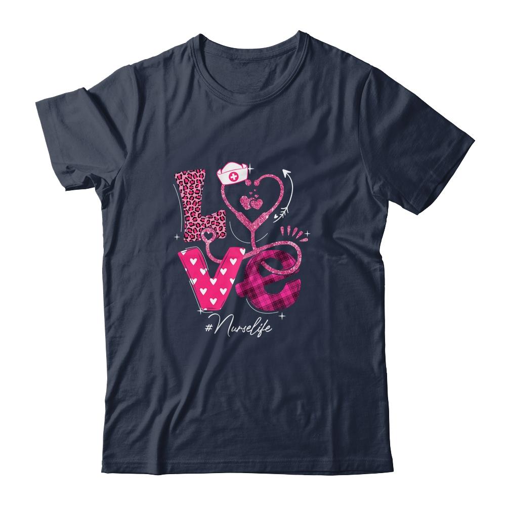 Nurse Life RN LPN CNA Healthcare Cheetah Heart Leopard Funny-T-Shirt & Tank Top-Classic T-Shirt-Navy