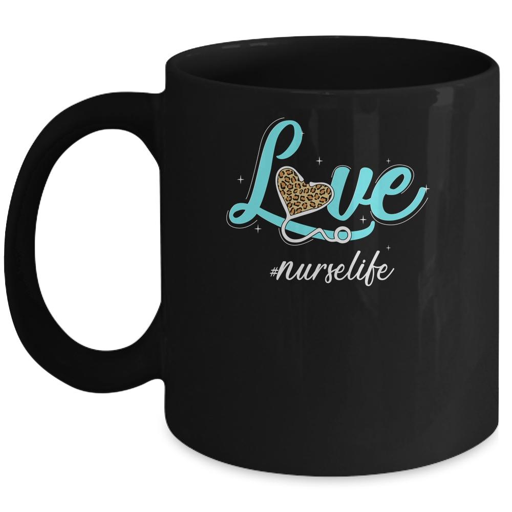 Funny Nurse Life RN LPN CNA Healthcare Cheetah Heart Leopard Mug