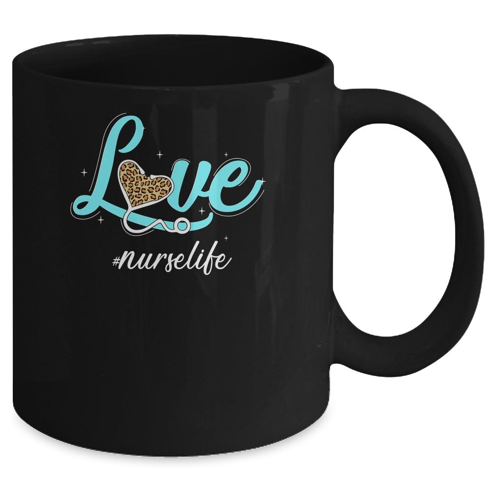 Funny Nurse Life RN LPN CNA Healthcare Cheetah Heart Leopard Mug-Coffee Mug-
