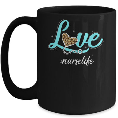 Funny Nurse Life RN LPN CNA Healthcare Cheetah Heart Leopard Mug-Coffee Mug-Mug-Black