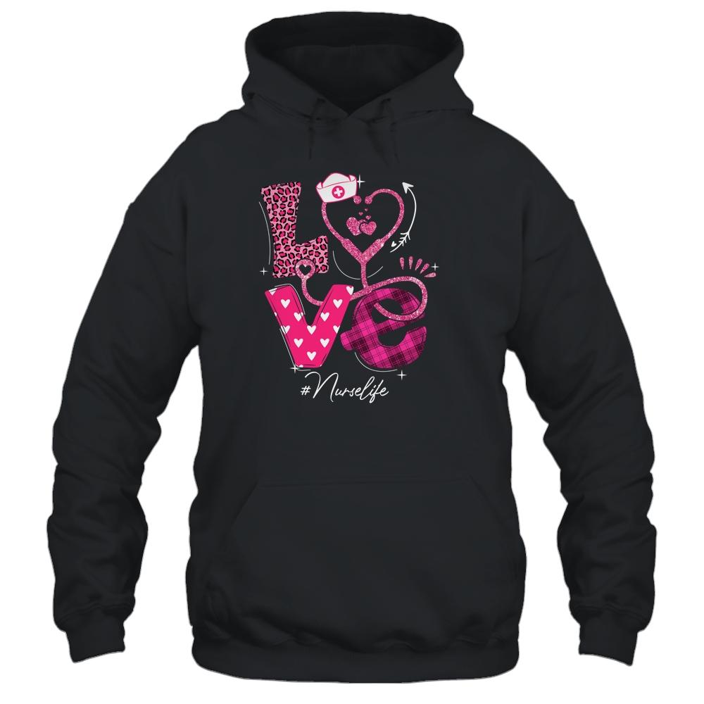Nurse Life RN LPN CNA Healthcare Cheetah Heart Leopard Funny-T-Shirt & Tank Top-Pullover Hoodie-Black