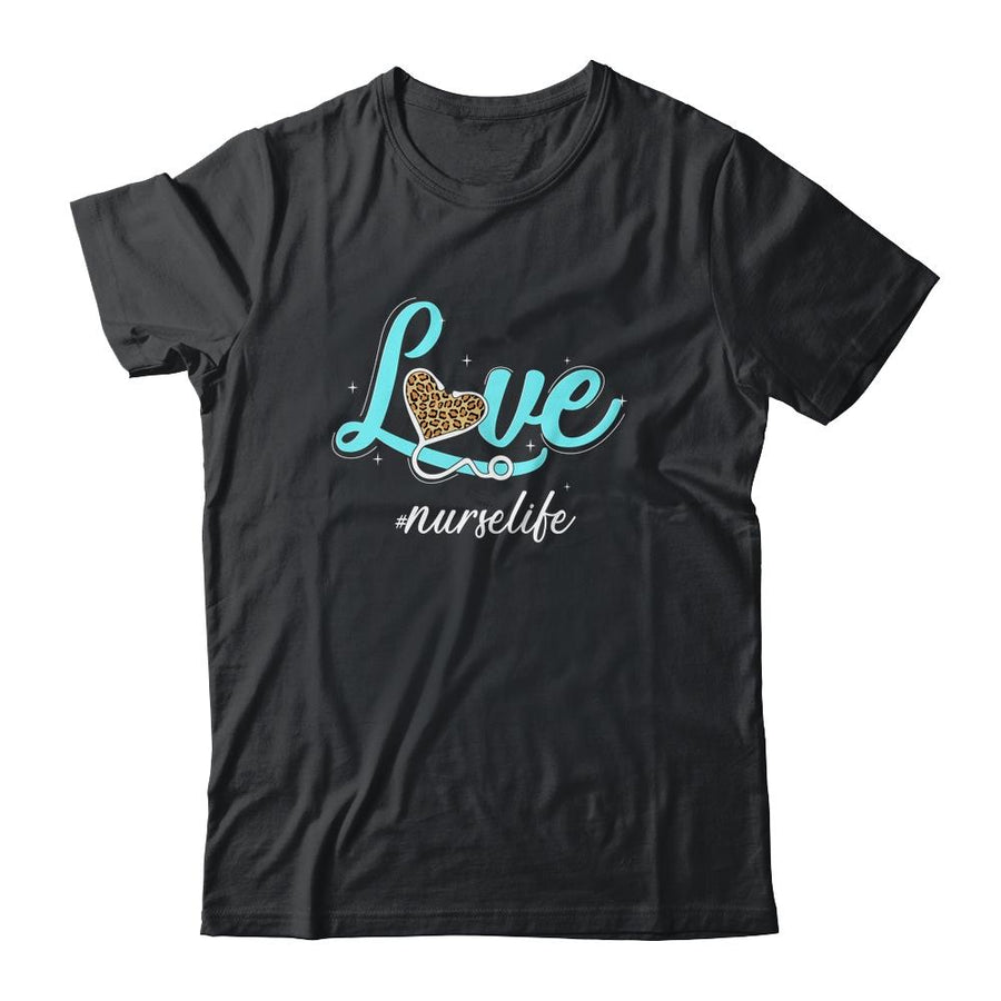 Funny Nurse Life RN LPN CNA Healthcare Cheetah Heart Leopard-T-Shirt & Tank Top-Classic T-Shirt-Black
