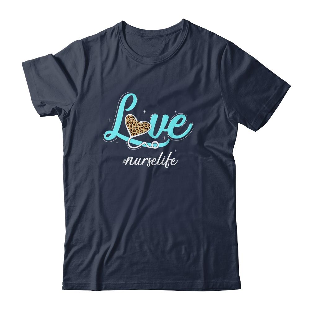 Funny Nurse Life RN LPN CNA Healthcare Cheetah Heart Leopard-T-Shirt & Tank Top-Classic T-Shirt-Navy