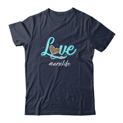 Funny Nurse Life RN LPN CNA Healthcare Cheetah Heart Leopard-T-Shirt & Tank Top-Classic T-Shirt-Navy