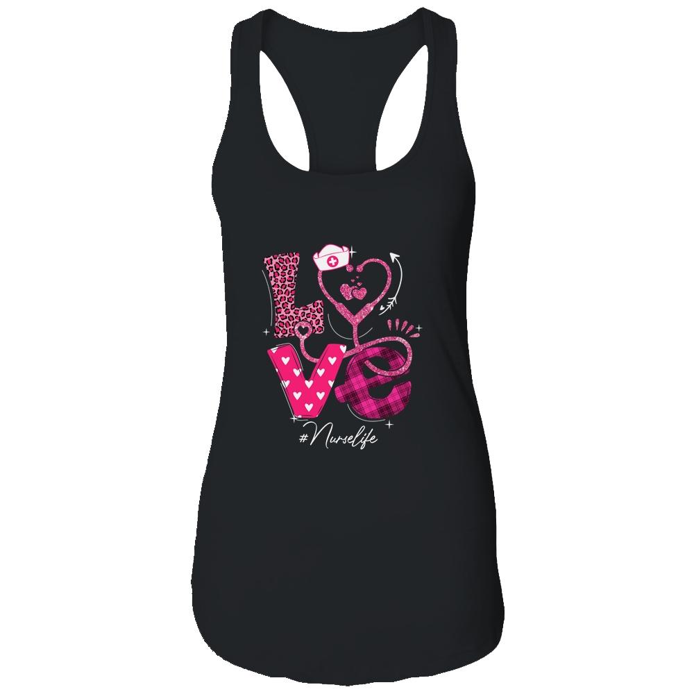 Nurse Life RN LPN CNA Healthcare Cheetah Heart Leopard Funny-T-Shirt & Tank Top-Women's Ideal Racerback Tank-Black