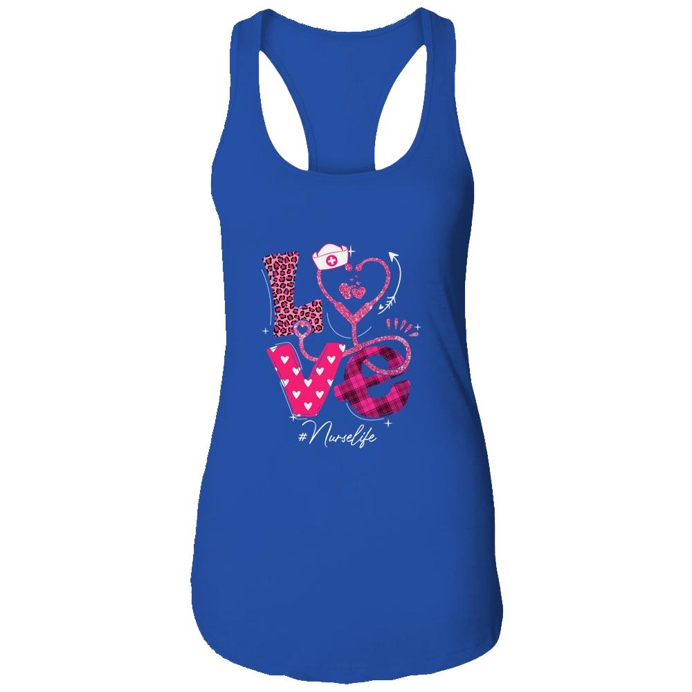 Nurse Life RN LPN CNA Healthcare Cheetah Heart Leopard Funny-T-Shirt & Tank Top-Women's Ideal Racerback Tank-Royal