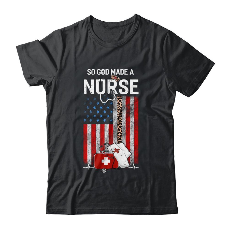 Nurse Usa Flag So God Made A Nursing Leopard-T-Shirt & Hoodie-Classic T-Shirt-Black