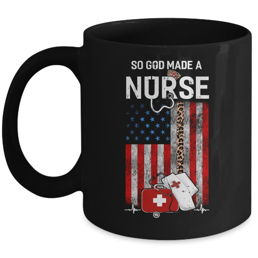 Nurse Usa Flag So God Made A Nursing Leopard Mug-Coffee Mug-Mug-Black