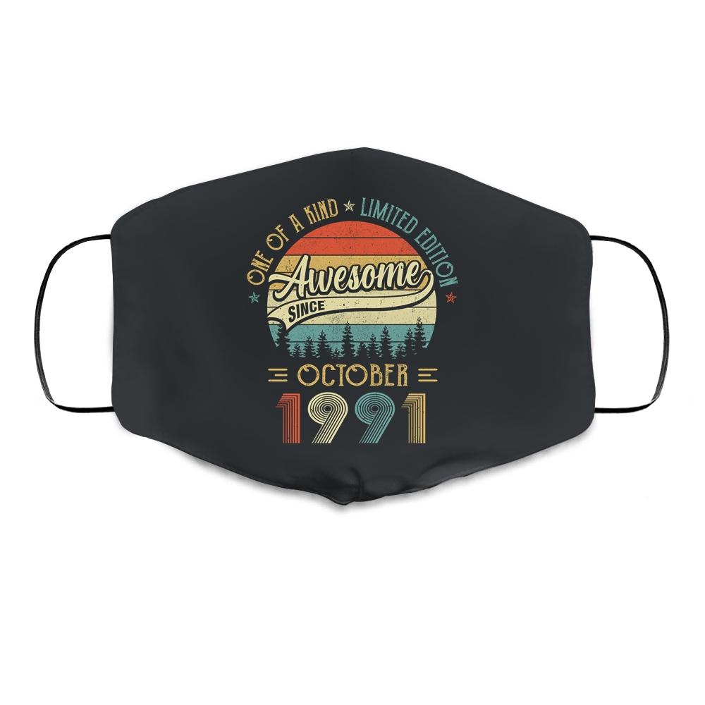October 1991 Vintage 30 Years Old Retro 30th Birthday Gift Cloth Face Mask-Cloth Face Mask-Cloth Face Mask-Black