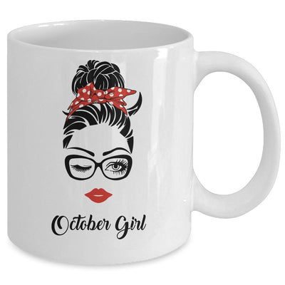 October Girl Woman Face Wink Eyes Lady Face Birthday Gift Mug-Coffee Mug-Mug-White