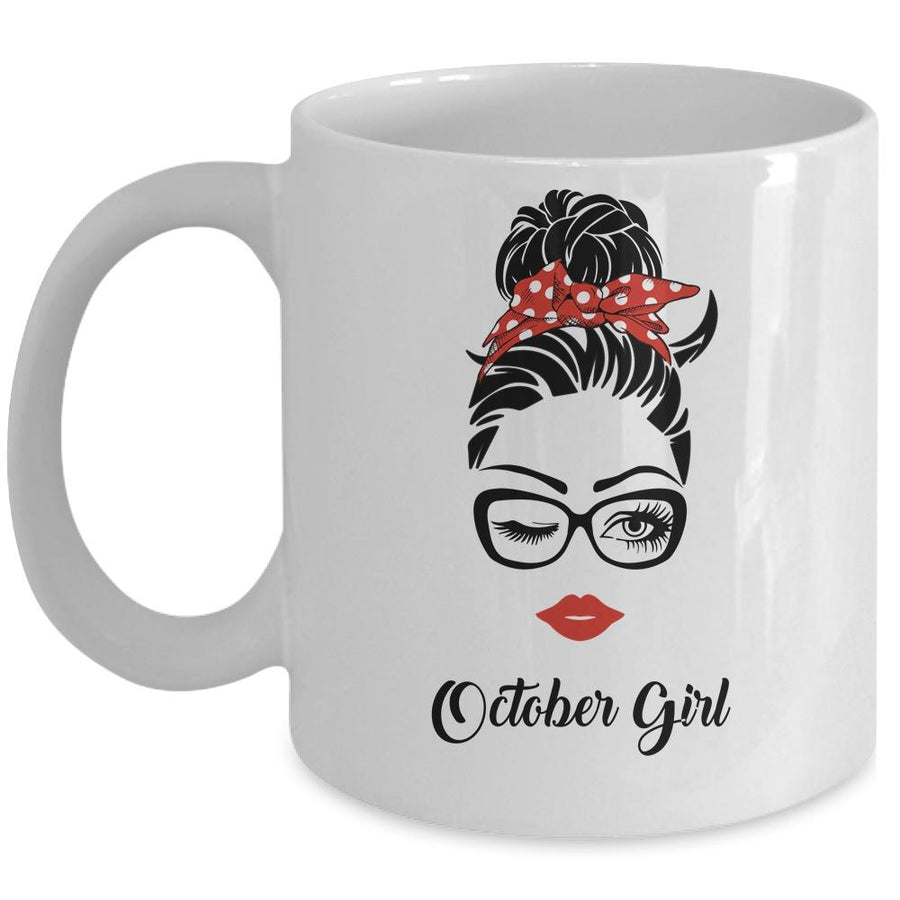 October Girl Woman Face Wink Eyes Lady Face Birthday Gift Mug-Coffee Mug-Mug-White