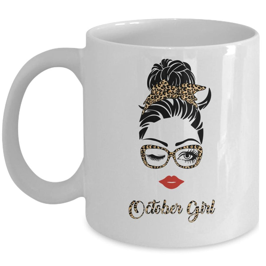 October Girl Woman Lips Eyes Lady Leopard Birthday Gift Mug-Coffee Mug-Mug-White