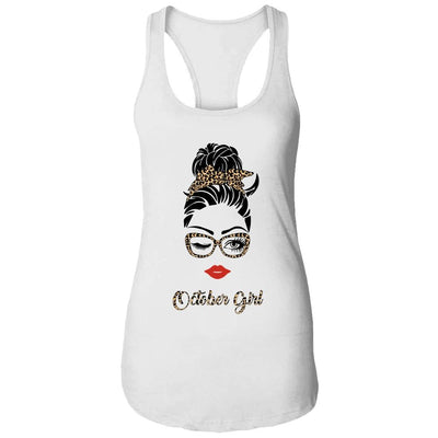October Girl Woman Lips Eyes Lady Leopard Birthday Gift-T-Shirt & Tank Top-Women's Ideal Racerback Tank-White