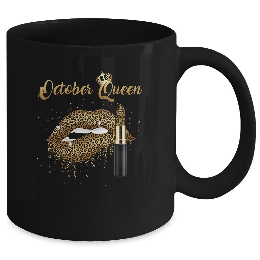 October Queen Girl Leopard Birthday Lips Lipstick Sexy Lip Mug-Coffee Mug-