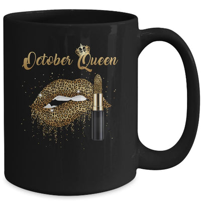 October Queen Girl Leopard Birthday Lips Lipstick Sexy Lip Mug-Coffee Mug-