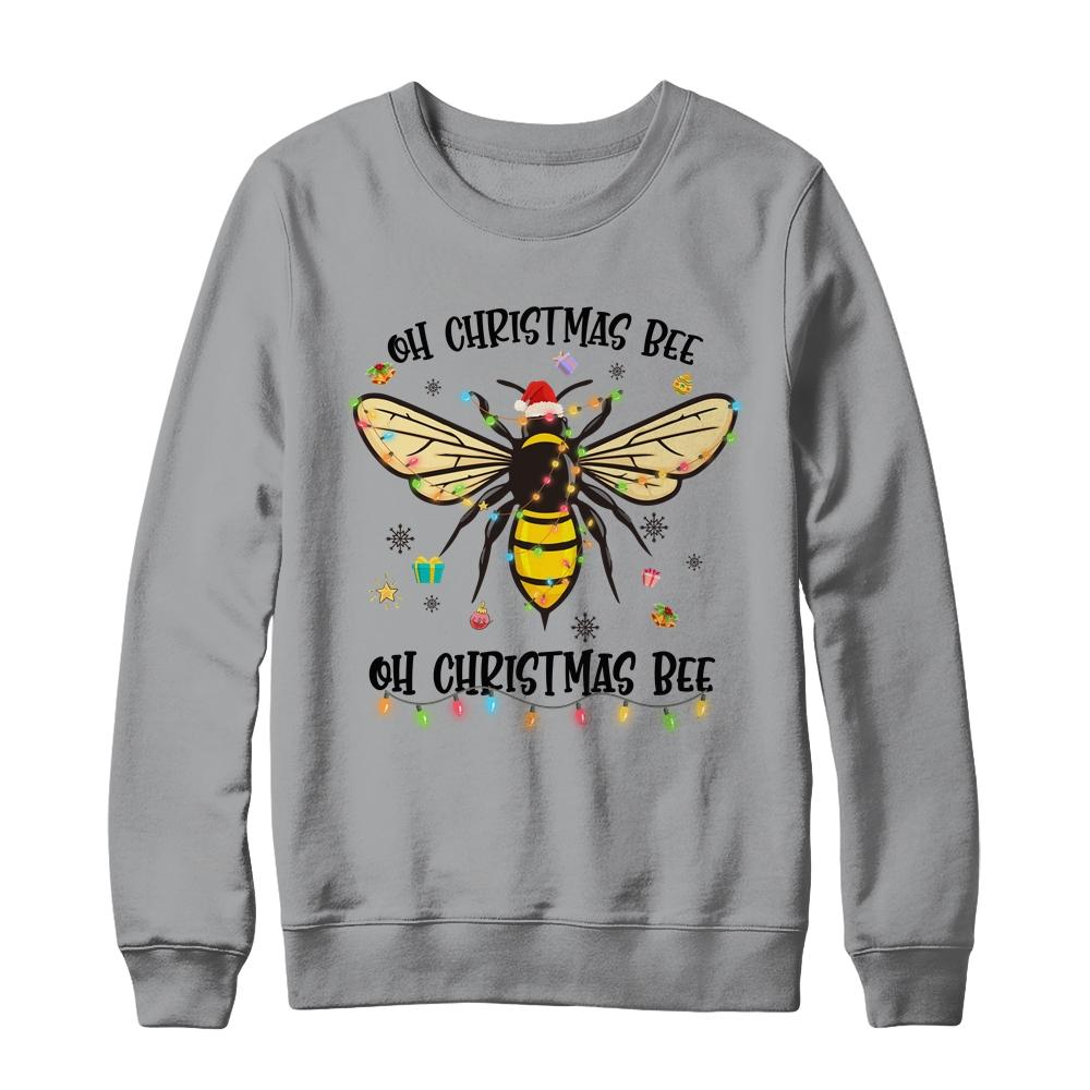 Oh Christmas Bee Santa Hat Light Christmas Gift-T-Shirt & Sweatshirt-Crewneck Sweatshirt-Sport Grey