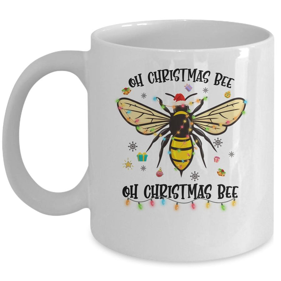Oh Christmas Bee Santa Hat Light Christmas Gift Mug-Coffee Mug-Mug-White