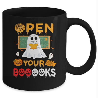 Open Your Booooks Funny Reading Book Teacher Halloween Mug-Coffee Mug-Mug-Black