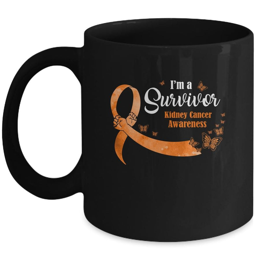 Orange Butterfly I'm A Survivor Kidney Cancer Awareness Mug-Coffee Mug-Mug-Black