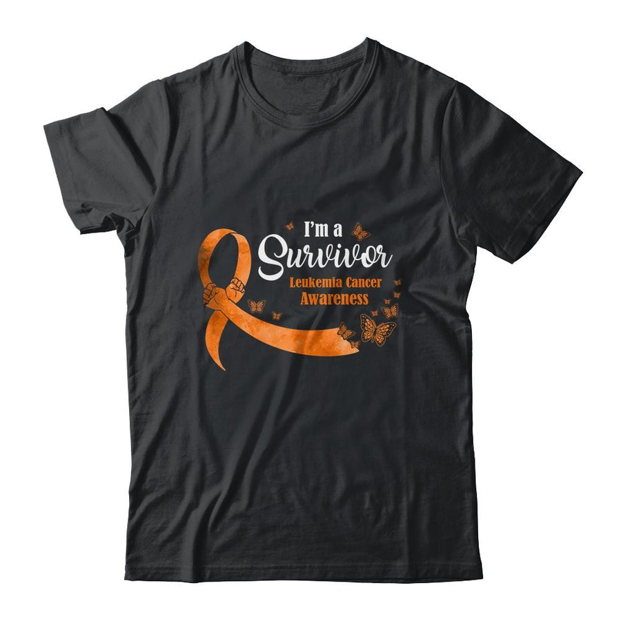 Orange Butterfly I'm A Survivor Leukemia Cancer Awareness-T-Shirt & Hoodie-Classic T-Shirt-Black