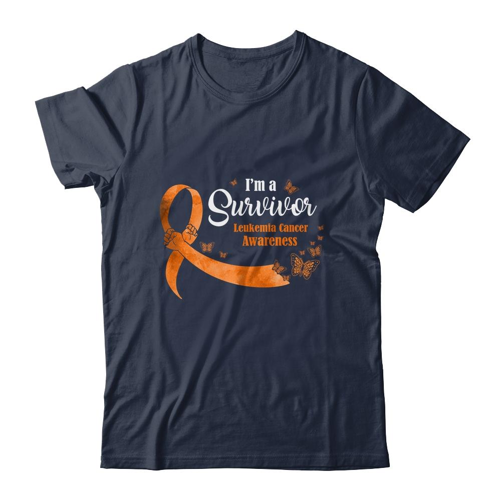 Orange Butterfly I'm A Survivor Leukemia Cancer Awareness-T-Shirt & Hoodie-Classic T-Shirt-Navy