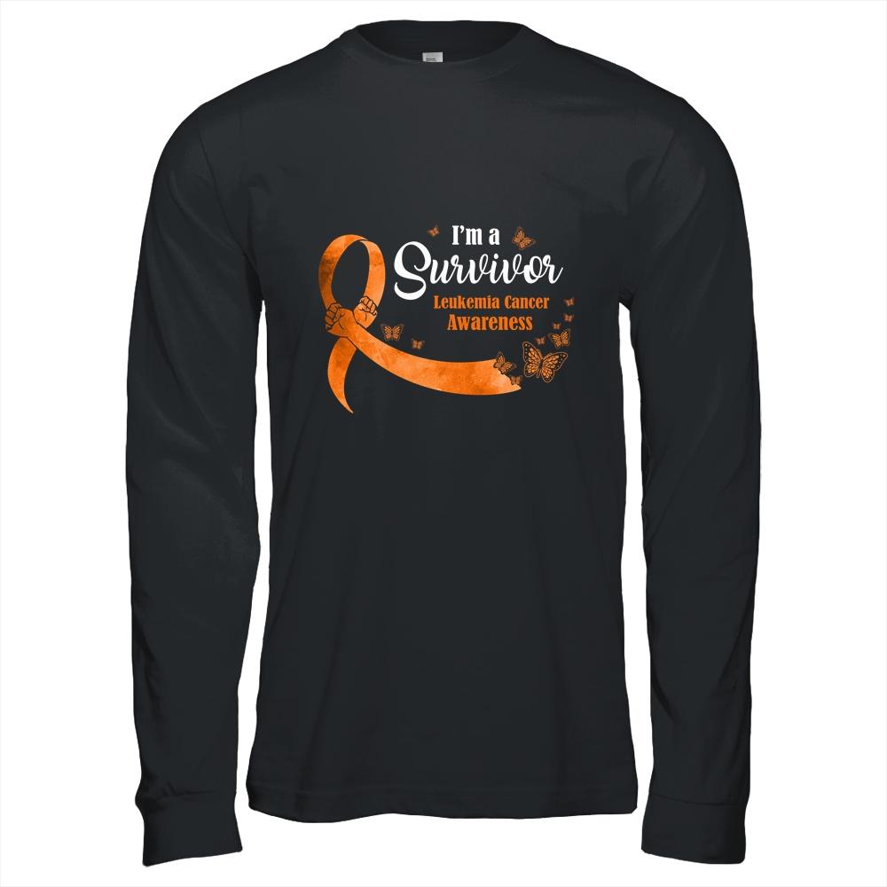 Orange Butterfly I'm A Survivor Leukemia Cancer Awareness-T-Shirt & Hoodie-Long Sleeve T-Shirt-Black