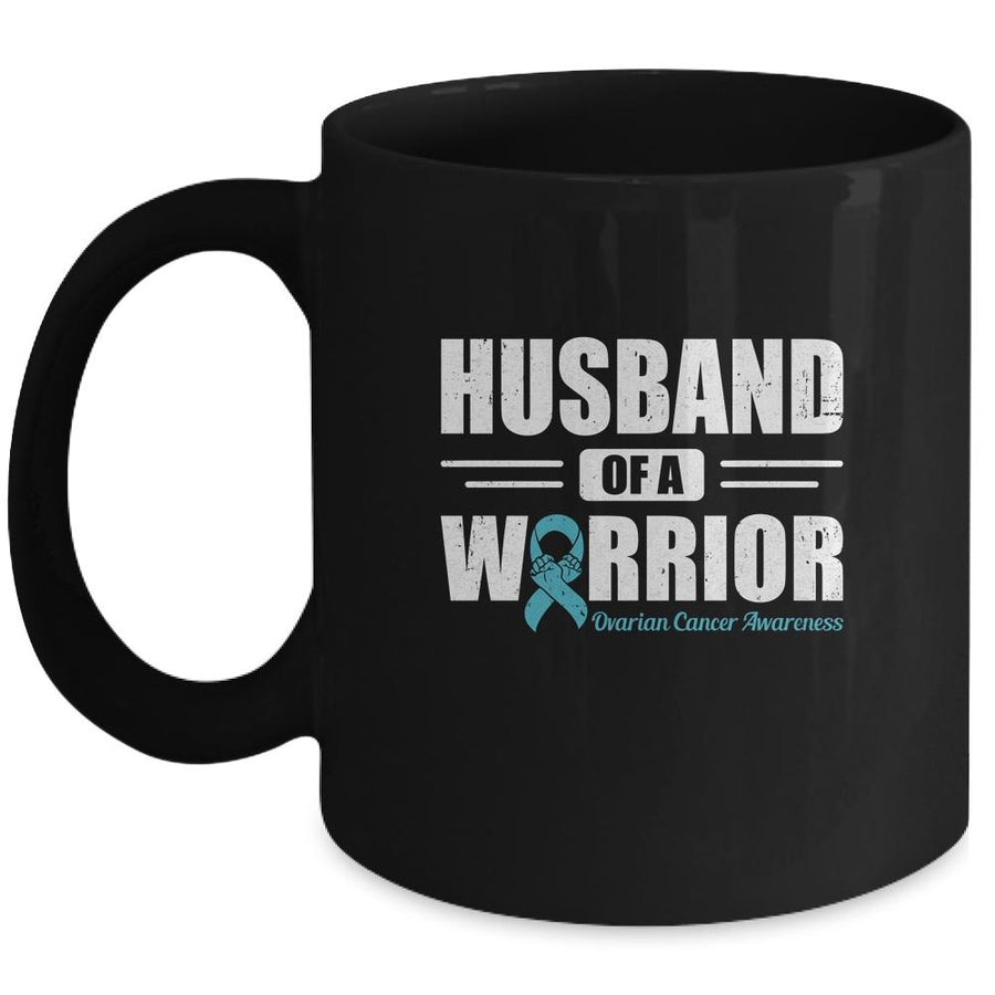 Ovarian Cancer Awareness Husband Of A Warrior Teal Gift-Coffee Mug-Mug-Black