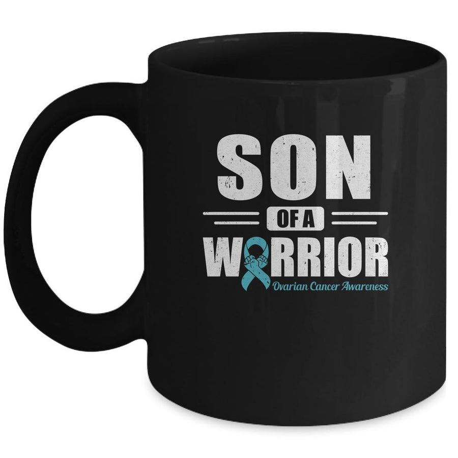 Ovarian Cancer Awareness Son Of A Warrior Teal Gift-Coffee Mug-Mug-Black