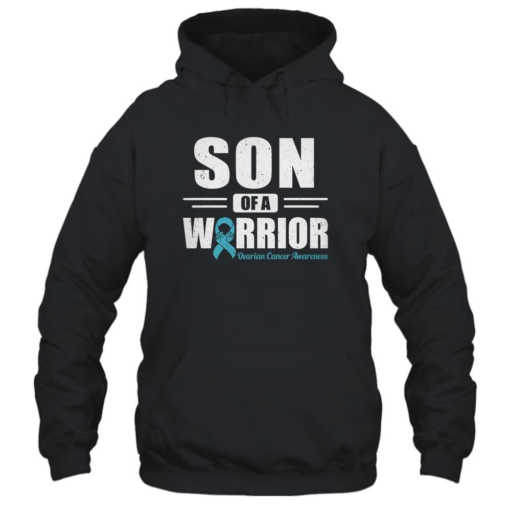Ovarian Cancer Awareness Son Of A Warrior Teal Gift-T-Shirt & Hoodie-Pullover Hoodie-Black