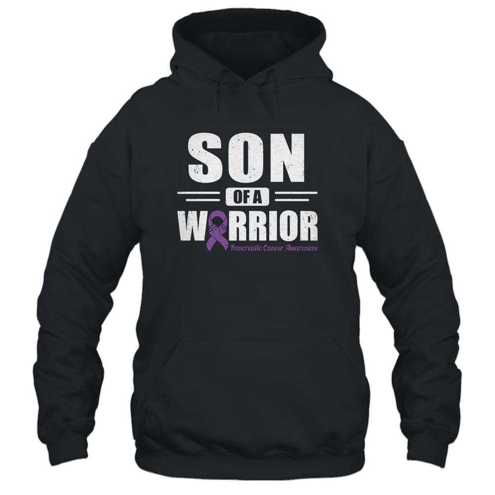 Pancreatic Cancer Awareness Son Of Warrior Green Gift-T-Shirt & Hoodie-Pullover Hoodie-Black
