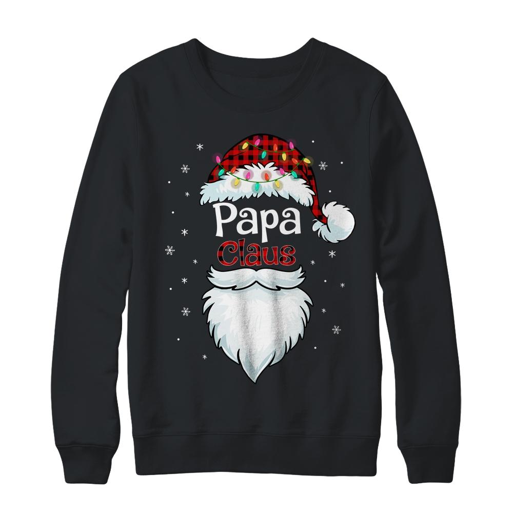 Papa Claus Beard Red Plaid Christmas Pajamas Xmas-T-Shirt & Sweatshirt-Crewneck Sweatshirt-Black