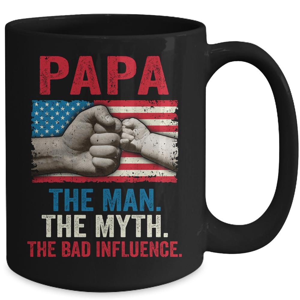 Papa The Man The Myth The Bad Influence American Flag Mug-Coffee Mug-