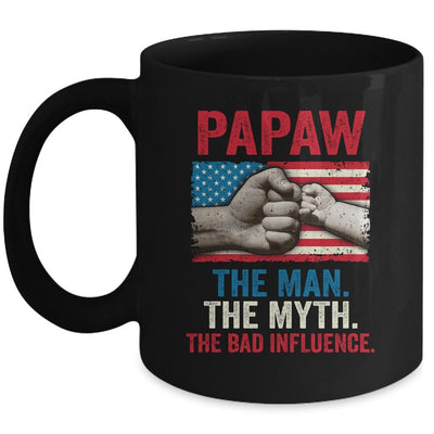 Papaw The Man The Myth The Bad Influence American Flag Mug-Coffee Mug-Mug-Black