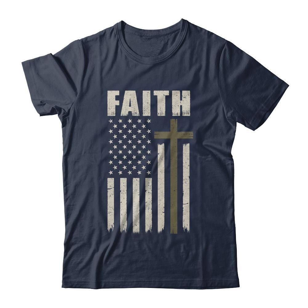 Patriotic Christian Faith Love Jesus American Flag Cross-T-Shirt & Hoodie-Classic T-Shirt-Navy