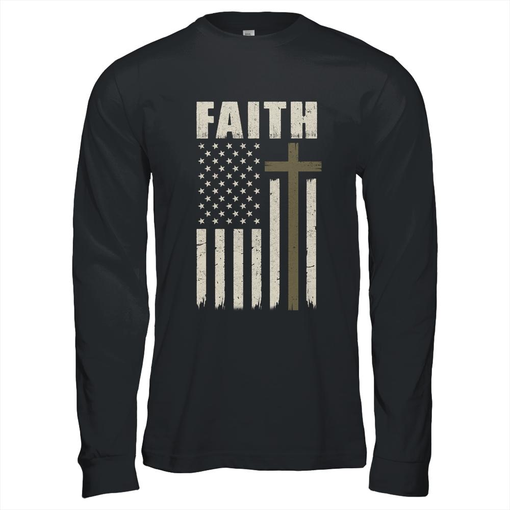 Patriotic Christian Faith Love Jesus American Flag Cross-T-Shirt & Hoodie-Long Sleeve T-Shirt-Black