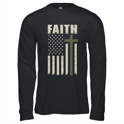 Patriotic Christian Faith Love Jesus American Flag Cross-T-Shirt & Hoodie-Long Sleeve T-Shirt-Black