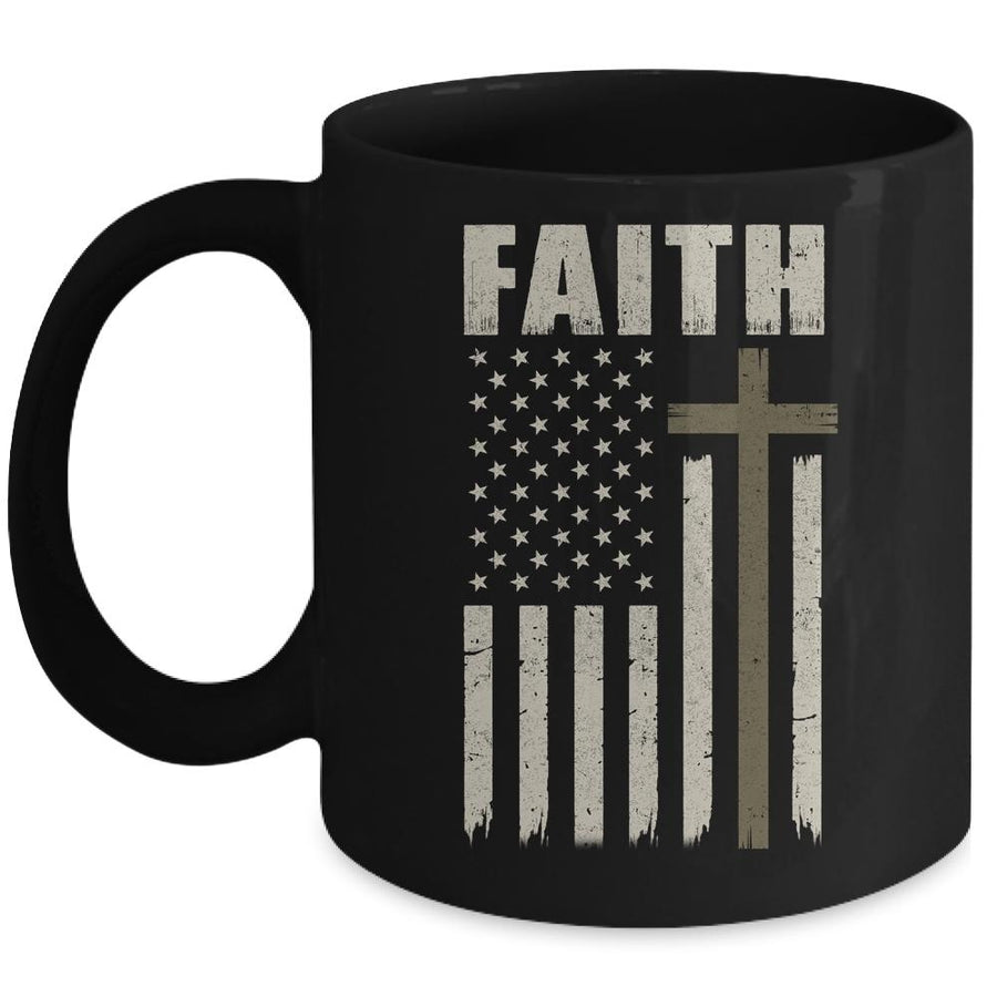 Patriotic Christian Faith Love Jesus American Flag Cross Mug-Coffee Mug-Mug-Black