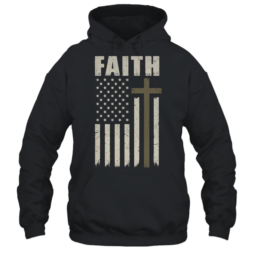 Patriotic Christian Faith Love Jesus American Flag Cross-T-Shirt & Hoodie-Pullover Hoodie-Black