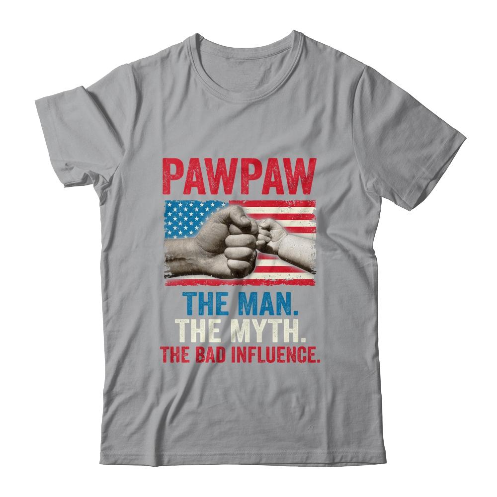 Pawpaw The Man The Myth The Bad Influence American Flag-T-Shirt & Hoodie-Classic T-Shirt-Sport Grey